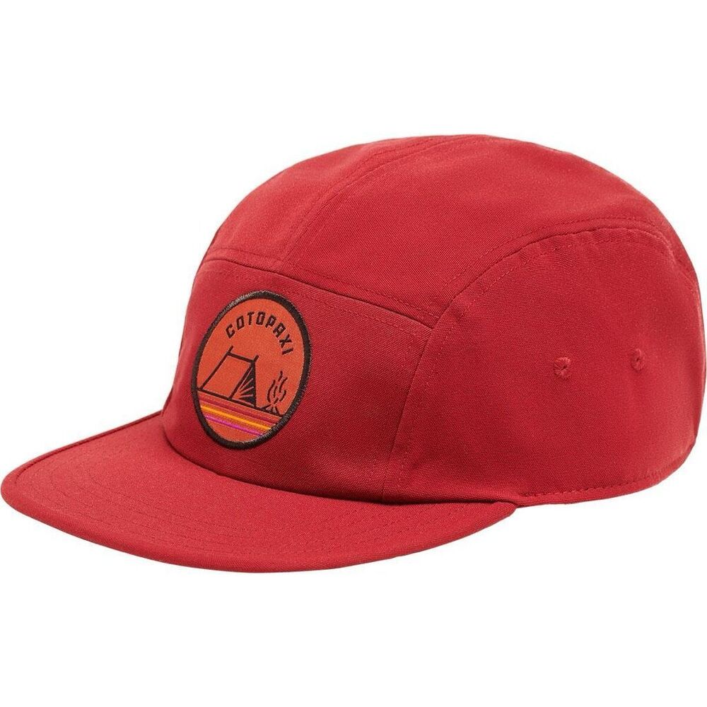 Cotopaxi 5-Panel Camper Hat Red Patch Logo Flat Brim Nylon Clip Outdoor Cap